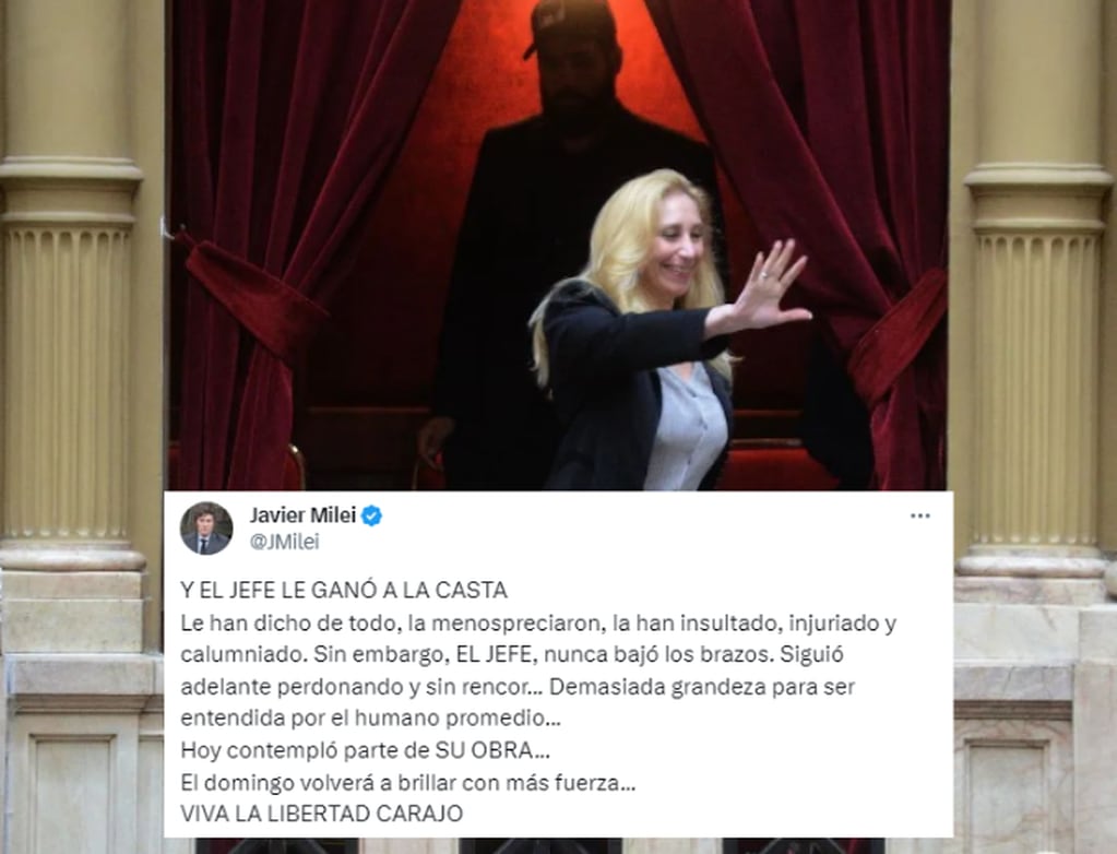 El posteo que Javier Milei le dedicó a Karina Milei, "El Jefe", en agradecimiento. Foto: Instagram / Clarín