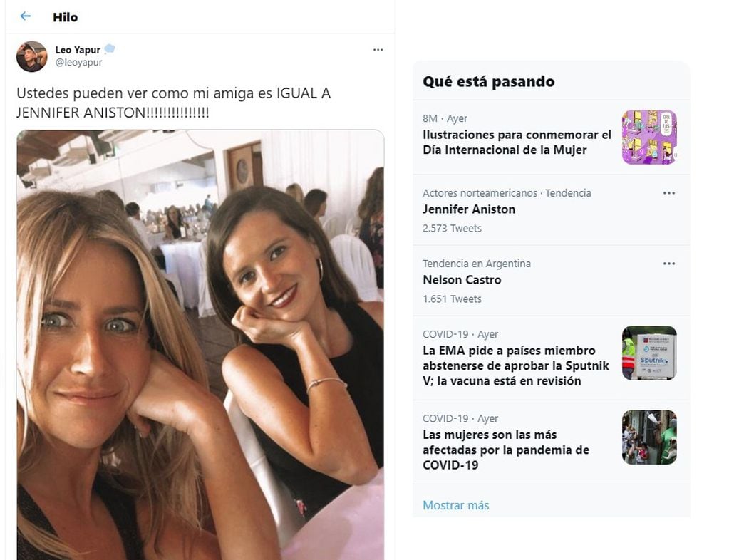 La foto de la "Jennifer Aniston argentina" fue trending topic en Twitter