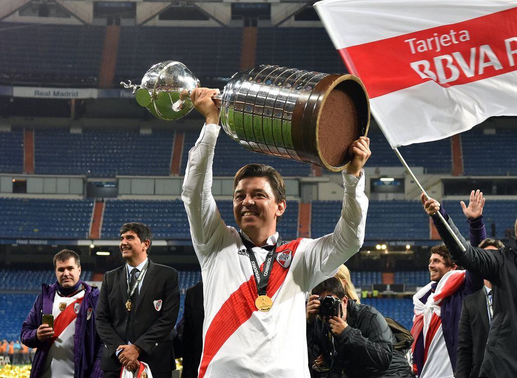 La imagen elegida para hacer la estatua. Marcelo Gallardo y la Copa Libertadores 2018. 