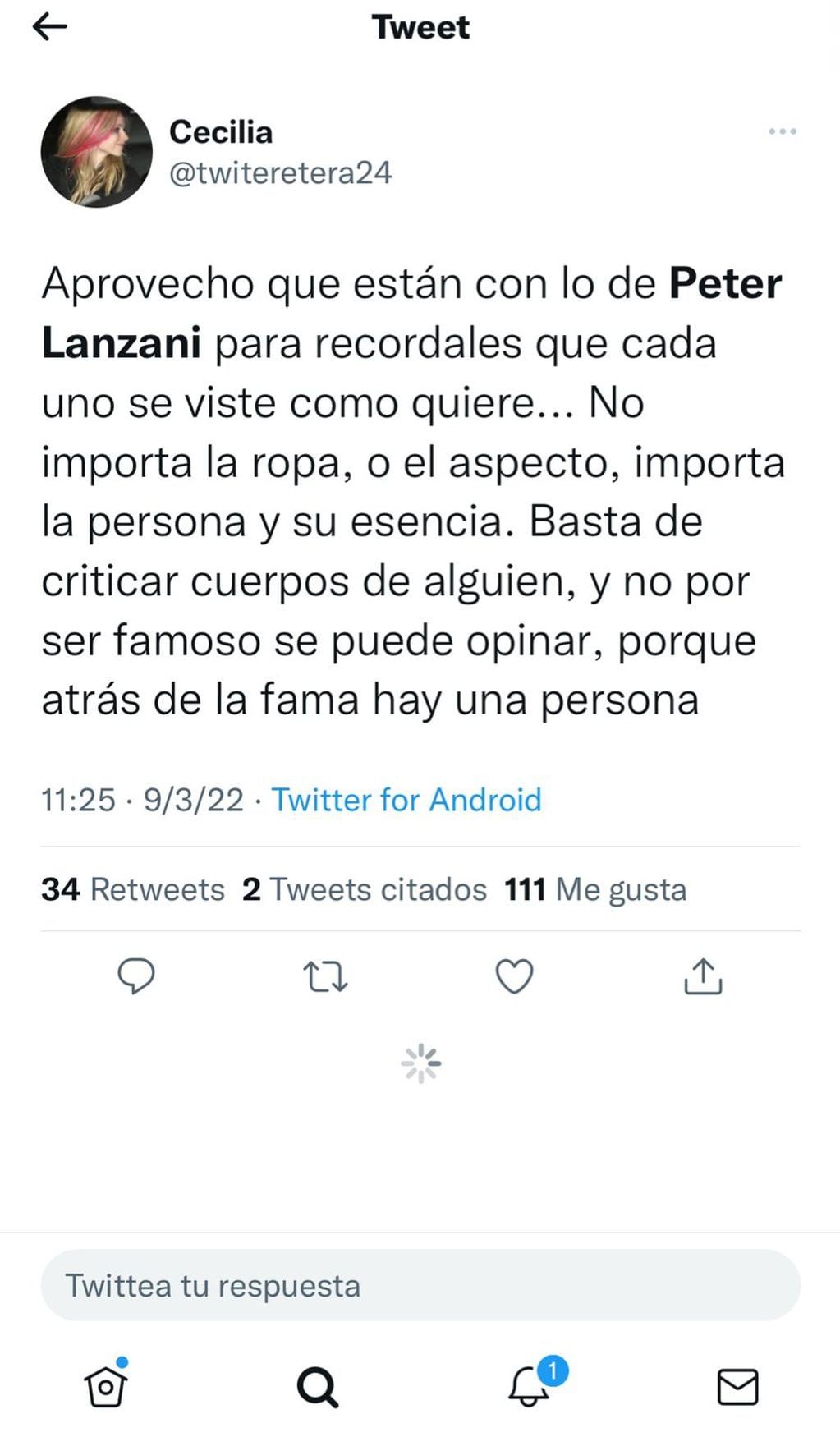 Críticas y defensa a Peter Lanzani en Twitter por su aspecto físico.