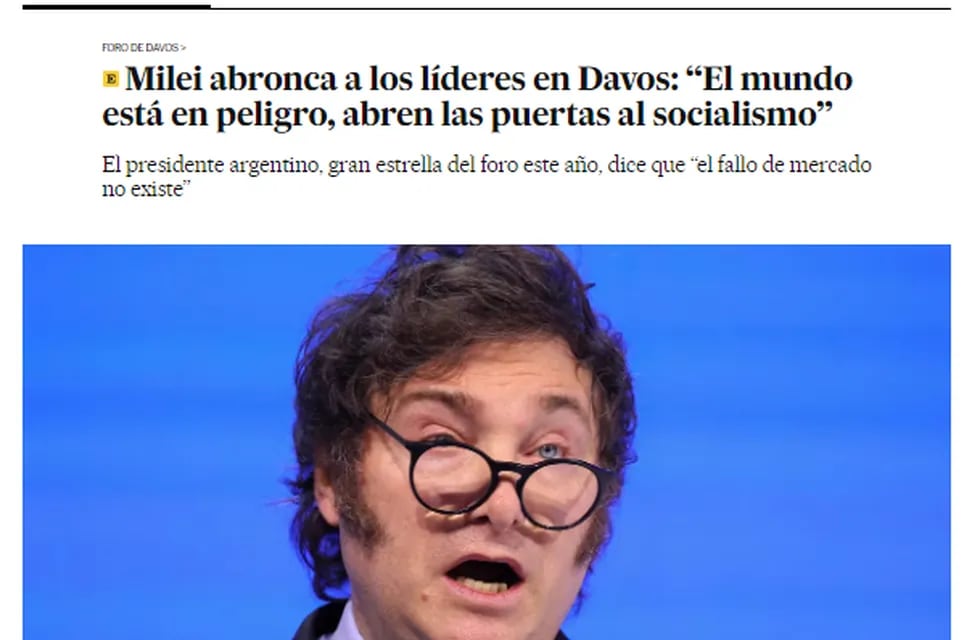 Así reflejaron los medios internacionales el discurso de Javier Milei en Davos  - El País