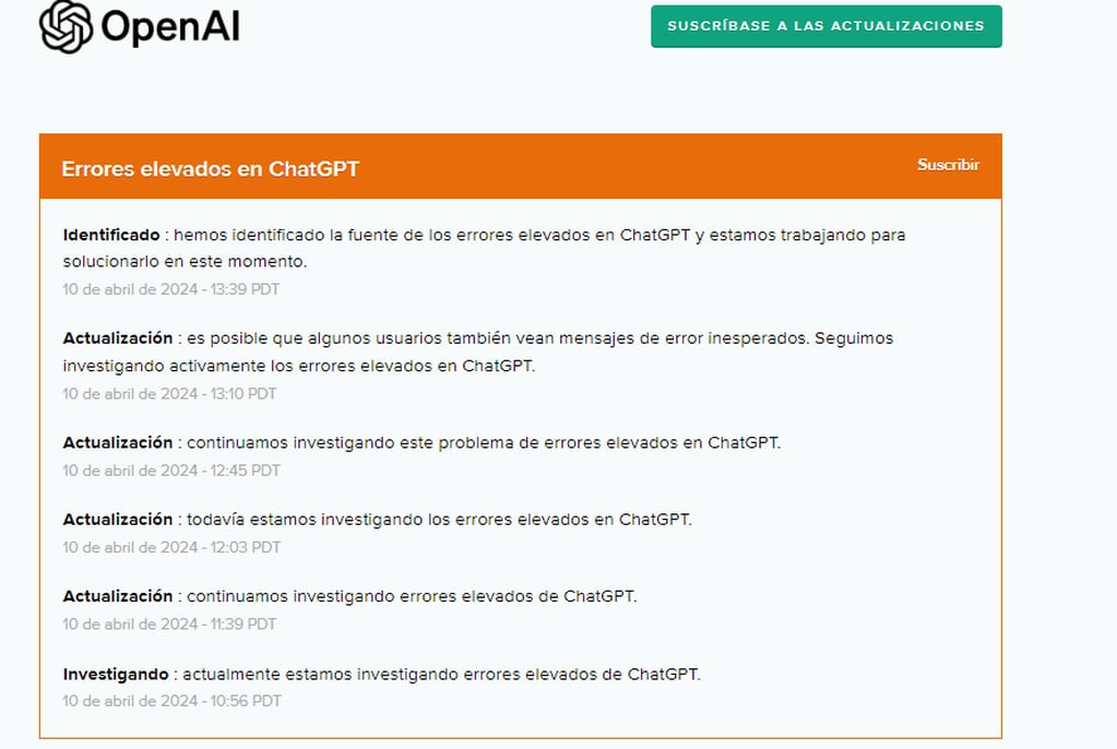 Comunicado de OpenAI sobre la caída de ChatGPT