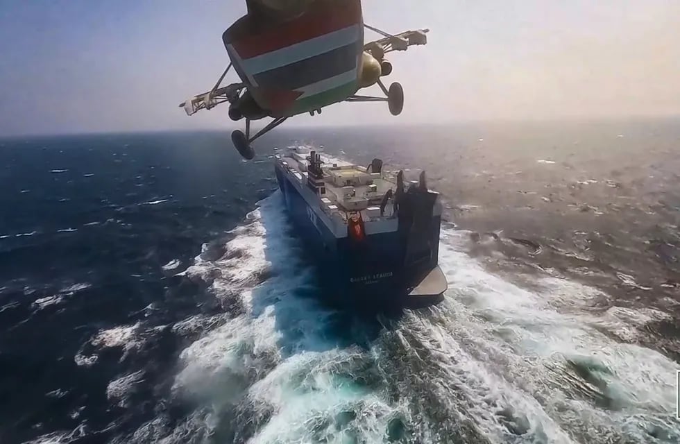Imagen del dron yemení que atacó a una de las embarcaciones privadas con rumbo a Israel cuando pasaban cerca de las costas de Yemen, en el Mar Rojo.