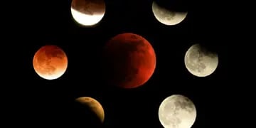 Combinación de fotos de los distintos estados del eclipse lunar del 15 de mayo