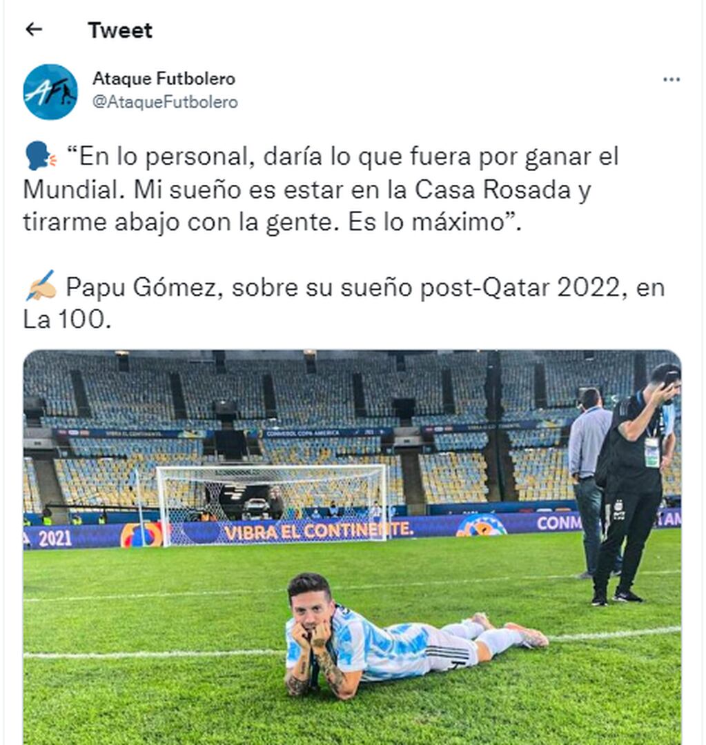 Papu Gómez habló sobre su sueño post-Qatar 2022, en La 100. / Gentileza.