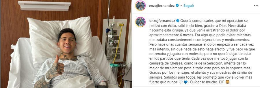 El emotivo mensaje que dejó Enzo Fernández en sus redes: "Les prometo que voy a volver más fuerte". / Gentileza