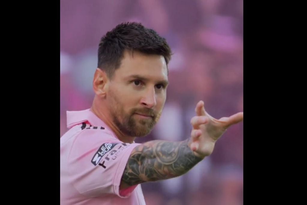 Lionel Messi y su particular festejo en uno de los goles que marcó con Inter Miami ante Atlanta United. (Captura de TV)