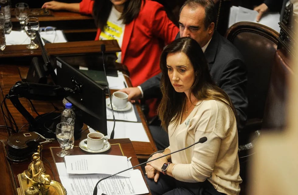 La vicepresidenta Victoria Villarruel en la última sesión del Senado, donde se rechazó el DNU (Foto: Federico López Claro)