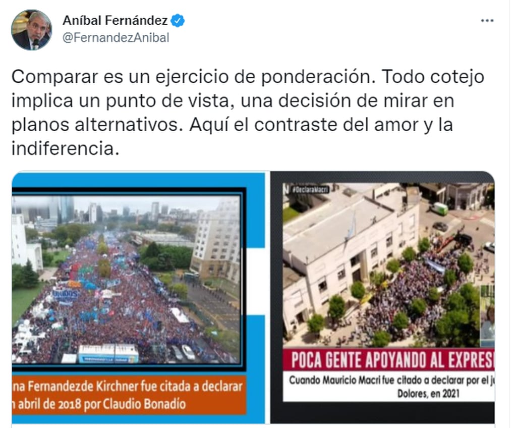 El mensaje que compartió Aníbal Fernández en sus redes sociales.