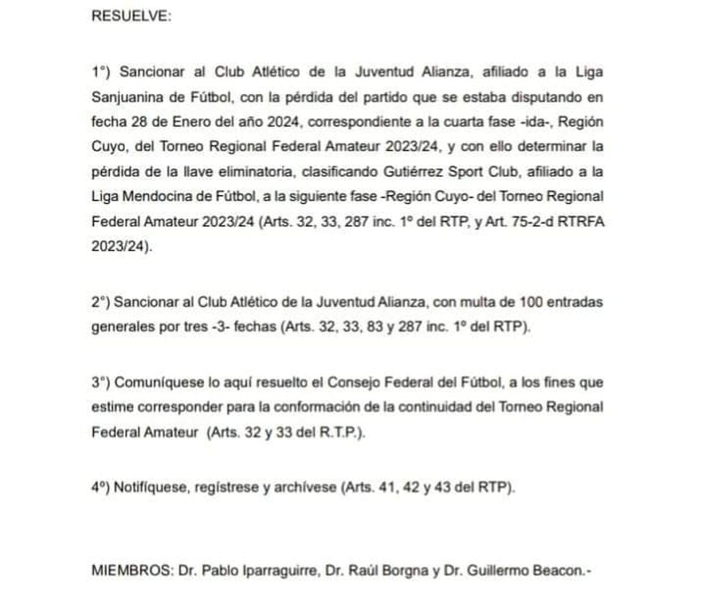 Fallo Consejo Federal: Gutiérrez es finalista tras la eliminación de Alianza de San Juan. / Gentileza.