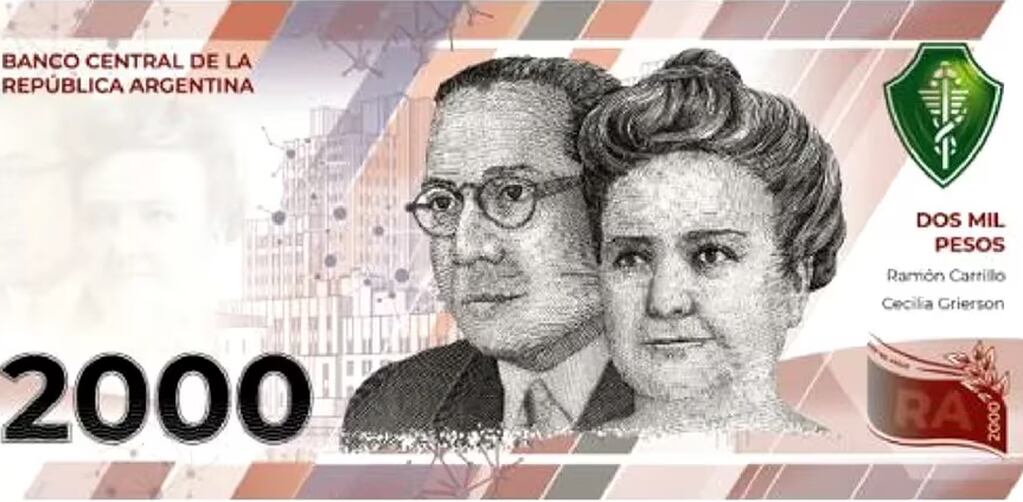 En el billete de 2.000 pesos aparecen Cecilia Grierson, el doctor Ramón Carrillo y el Instituto Malbrán.  