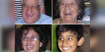 Cuádruple crimen en Las Heras. De izquierda a derecha. Arriba: Alí (abuelo), Sara (abuela). Abajo: Mónica (mamá), Ezequiel (hijo y nieto).