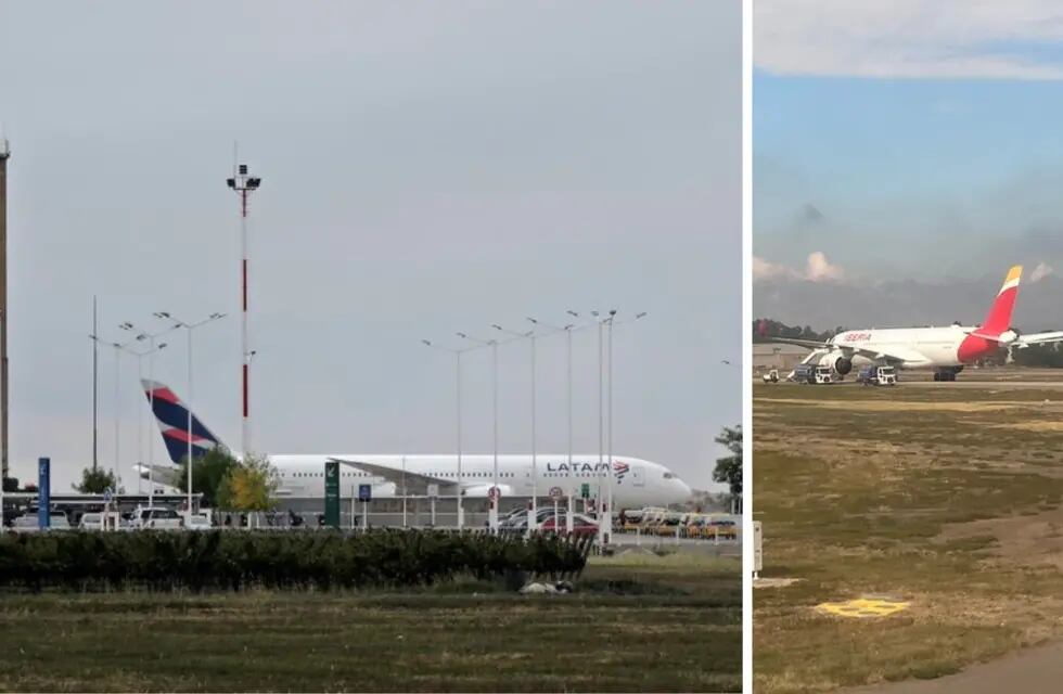 Aviones perteneciente a la empresa LATAM e IBERIA en el aeropuerto de Mendoza.