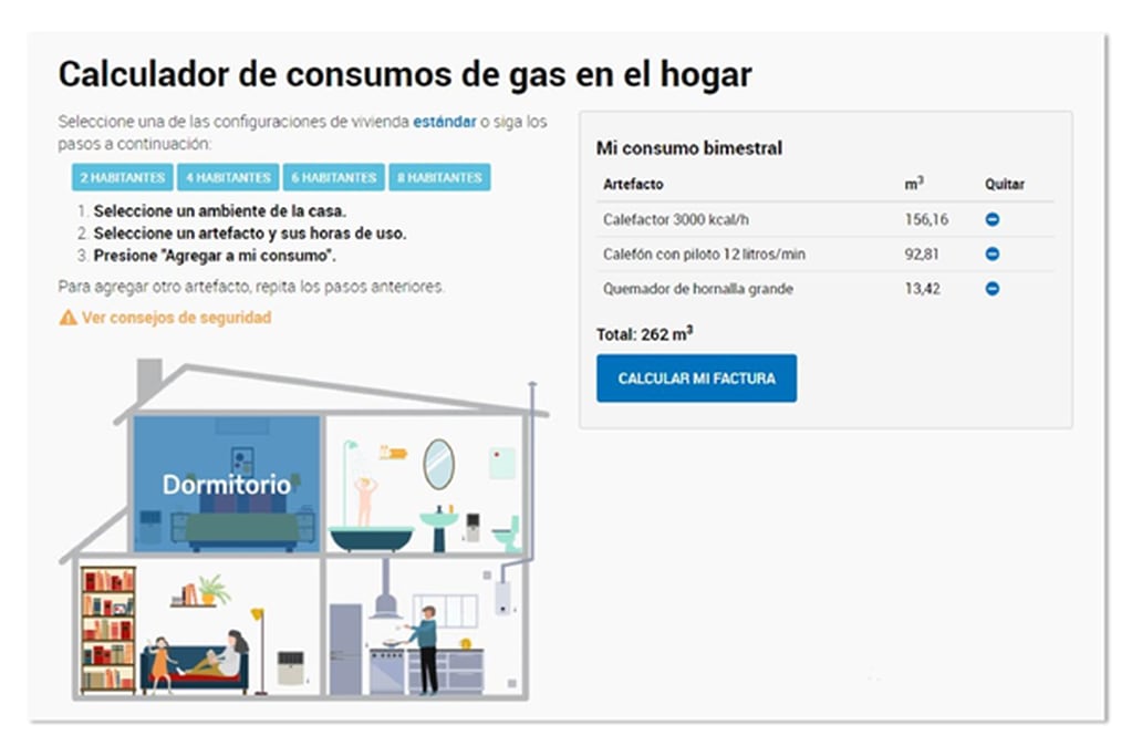 Calculador de consumo de gas en el hogar. - 