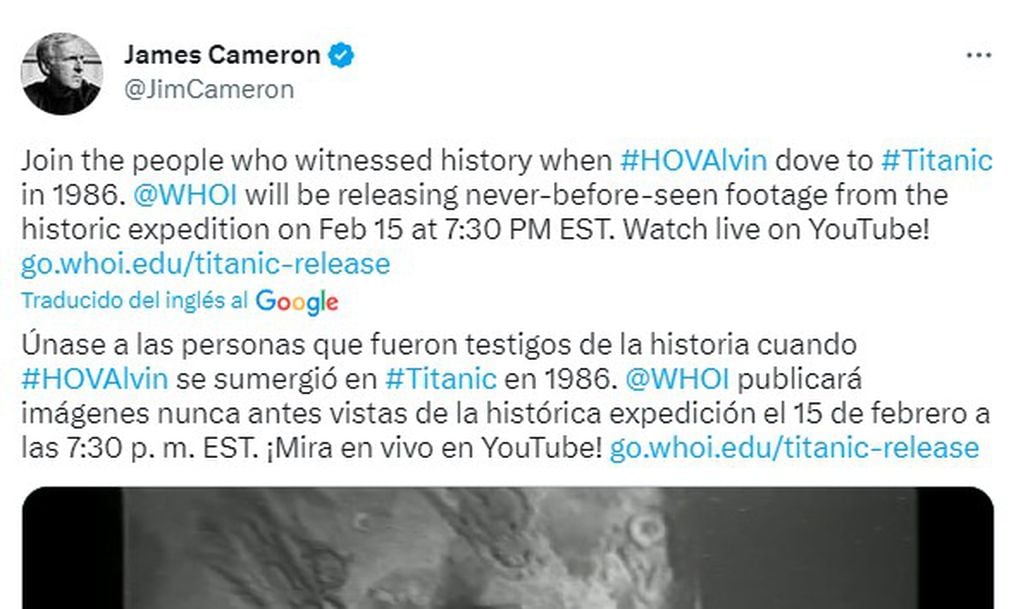 James Cameron compartió el video en su cuenta de Twitter.