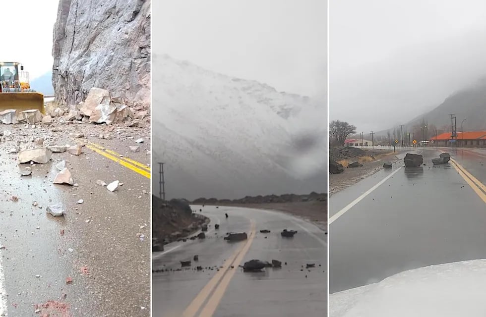 Intensifican trabajos para despejar ruta 7 tras el derrumbe de piedras por temporal en Alta Montaña. Foto: Gentileza