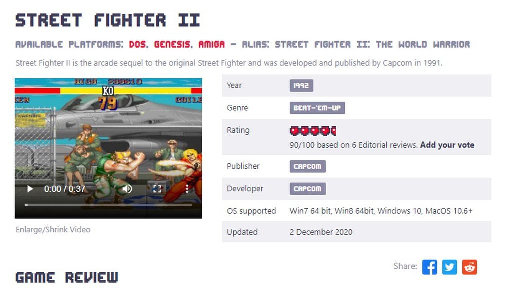 Street Fighter II (Sega Genesis) en GamesNostalgia