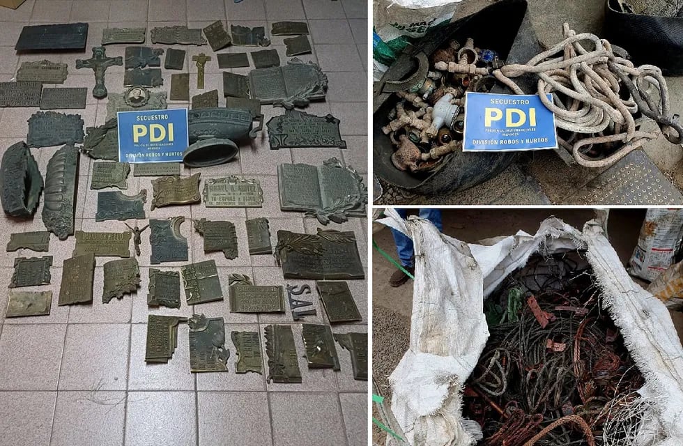 Recuperaron cientos de kilos de bronce y cobre robados de placas fúnebres, cables y medidores de agua.  | Foto: Prensa Ministerio de Seguridad