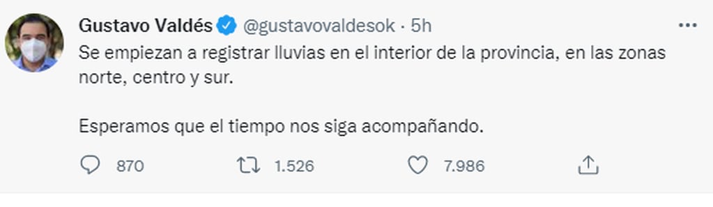 El mensaje del gobernador de Corrientes, Gustavo Valdés.