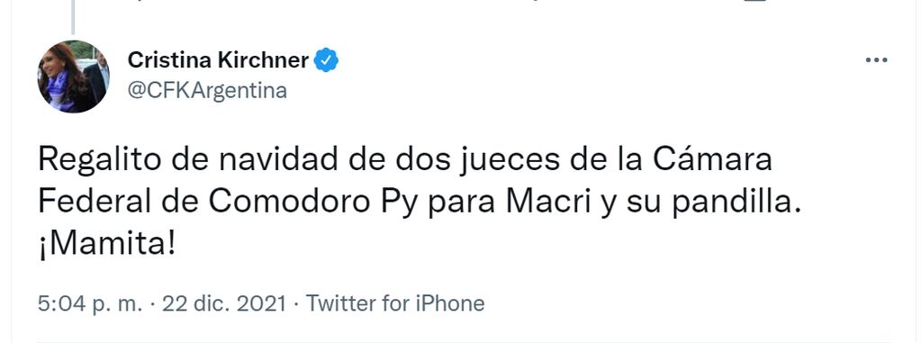 Twitter de Cristina Kirchner