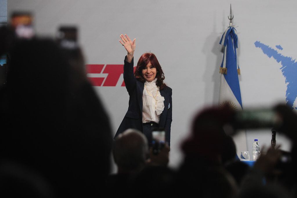 Cristina Fernández de Kirchner en un acto de la CTA en Avellaneda
