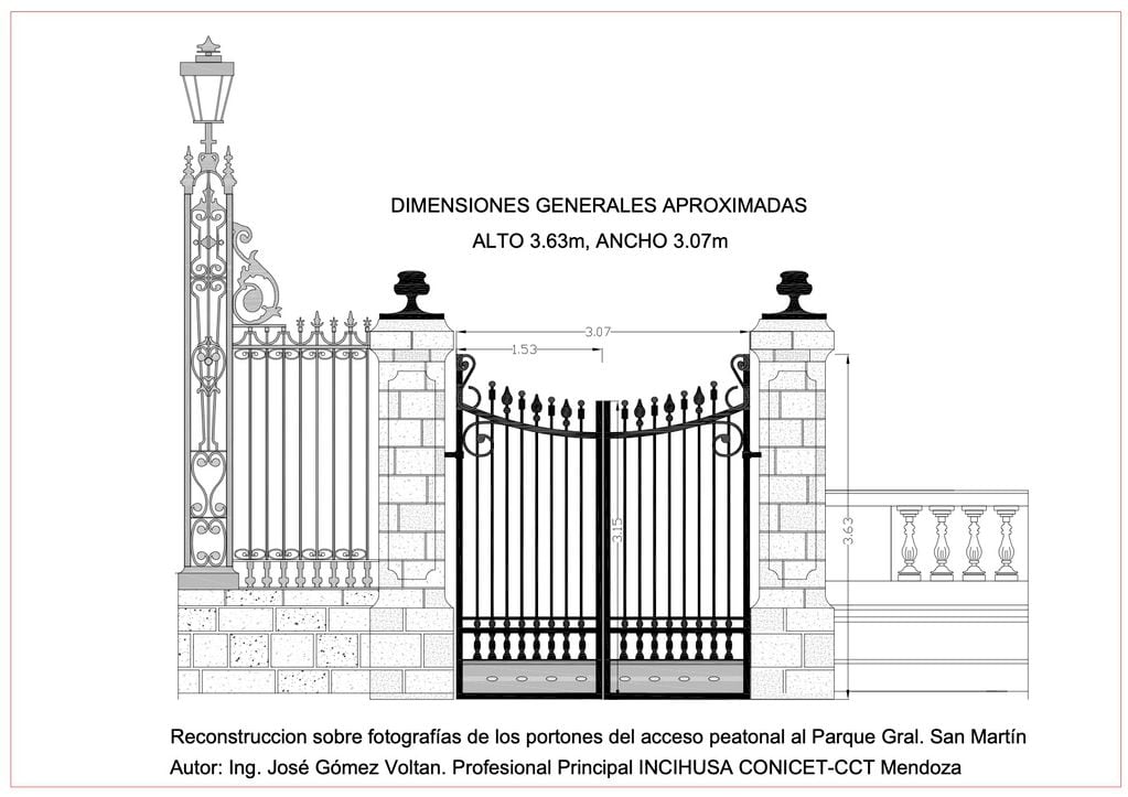 Dimensiones de los portones del Parque General San Martín, en Mendoza.