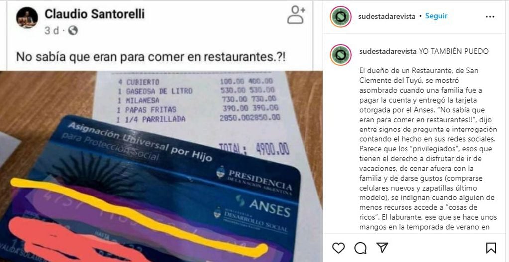 El empresario fue repudiado tras publicar un posteo criticando una pareja que pag una cena con la tarjeta de la AUH.