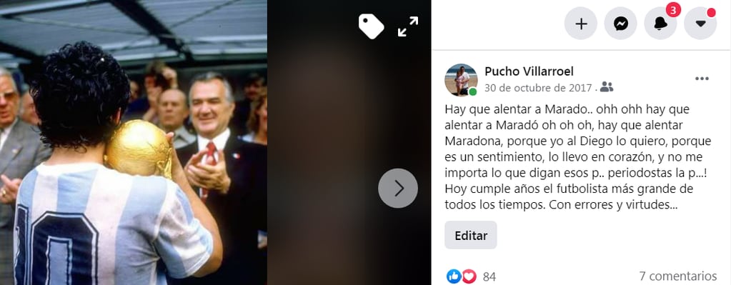 Posteo sobre Maradona
