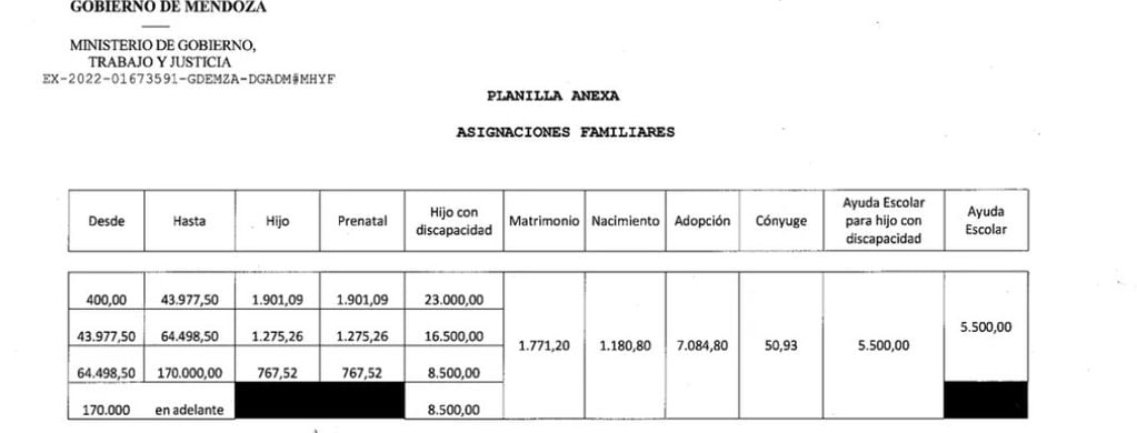Las asignaciones familiares que paga el Gobiernod e Mendoza aumentaron un 20%.