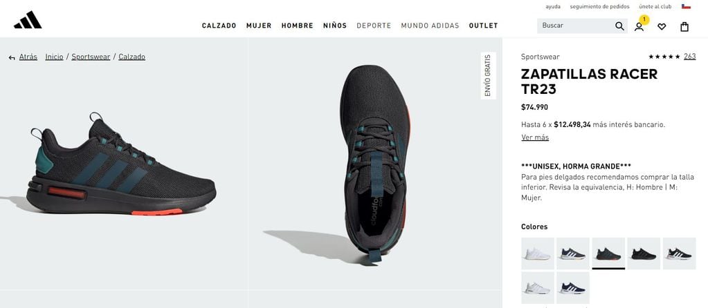 Precio de las zapatillas running Adidas (Chile)