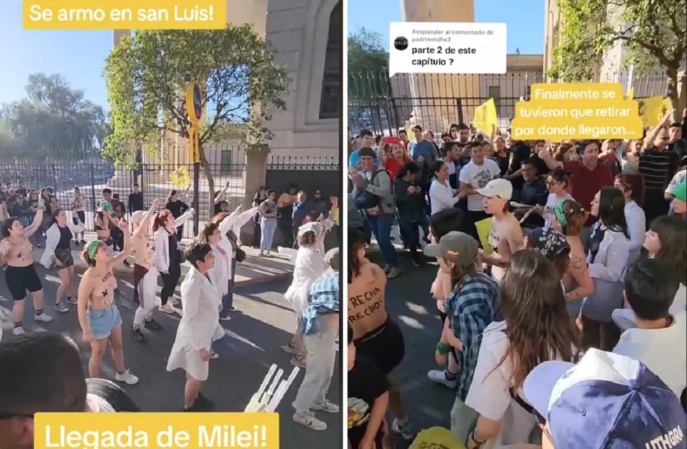 Feministas cantaban contra Milei en San Luis y terminaron siendo echadas por los libertarios (TikTok)