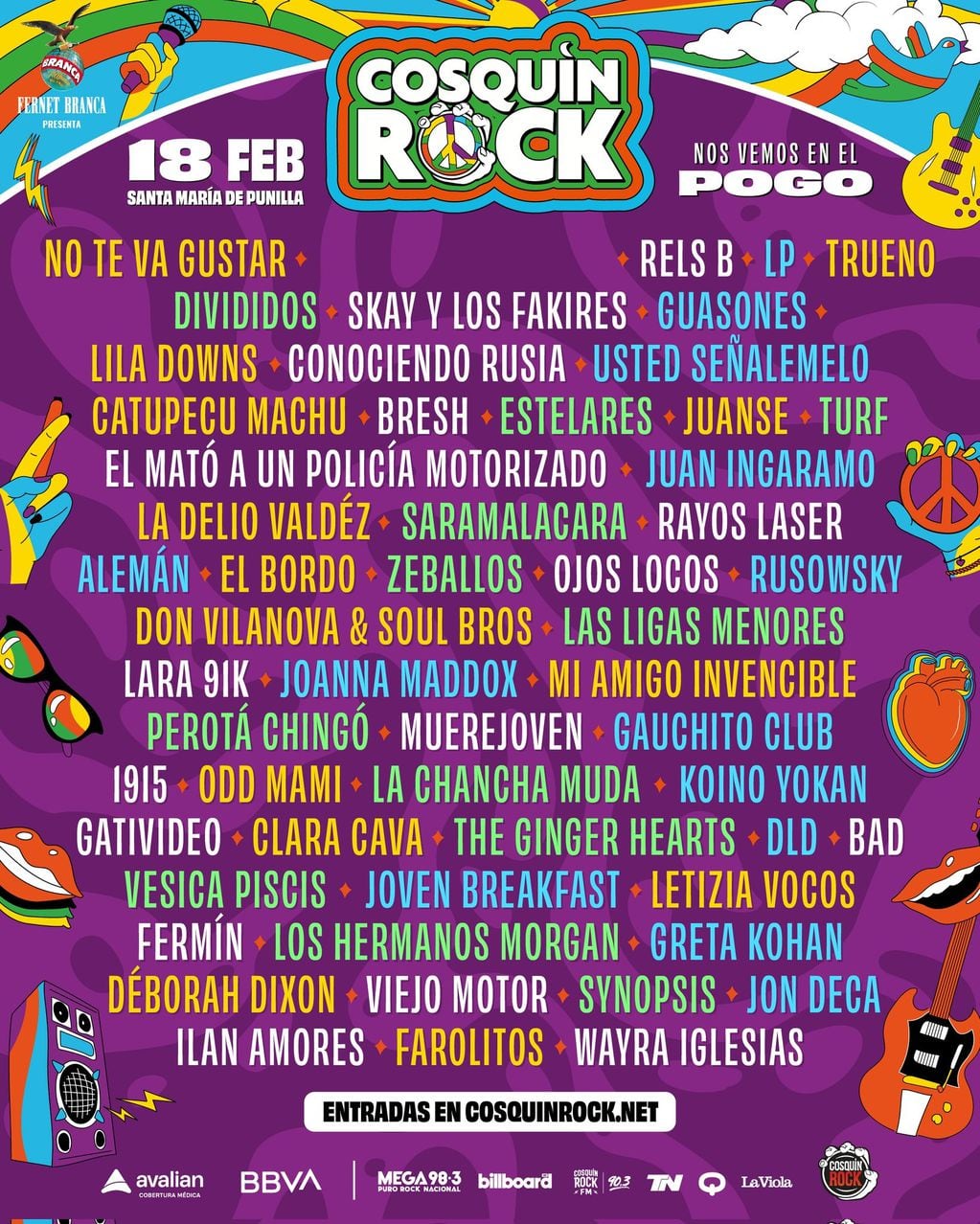 Grilla de artistas Cosquín Rock 2023 - 18 de febrero
