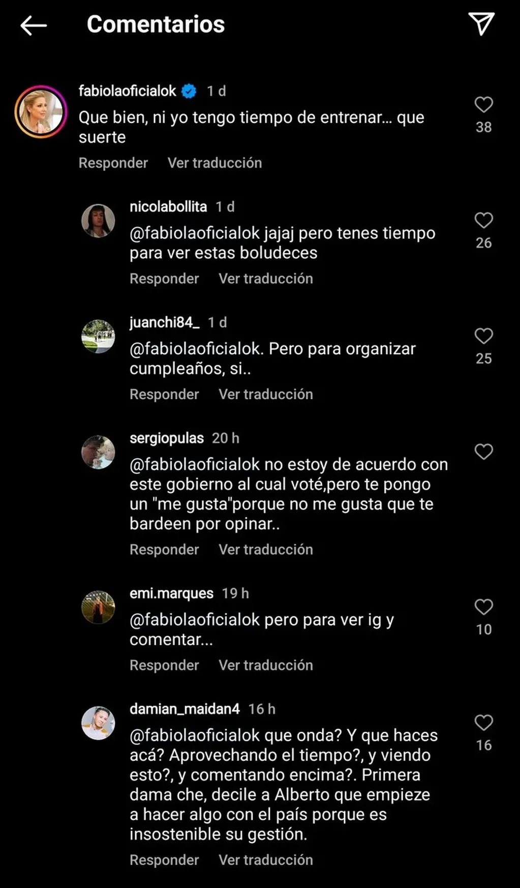 Fabiola Yañez debió eliminar su comentario. Foto: Captura Instagram / Clarin