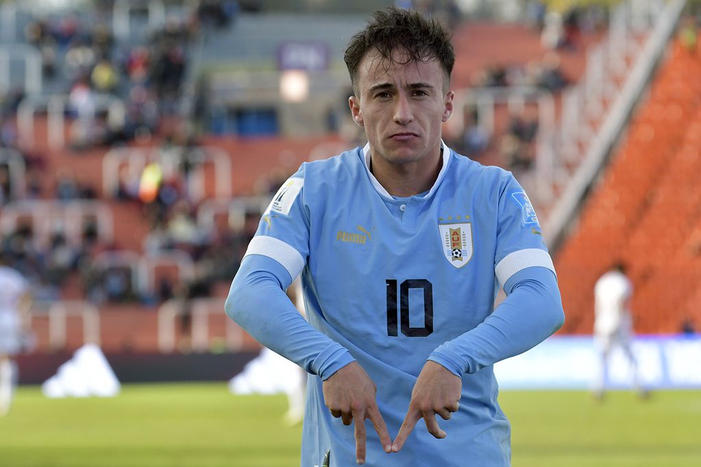Franco González, el autor del gol de Uruguay para la victoria ante Túnez en Mendoza. / Foto: Orlando Pelichotti