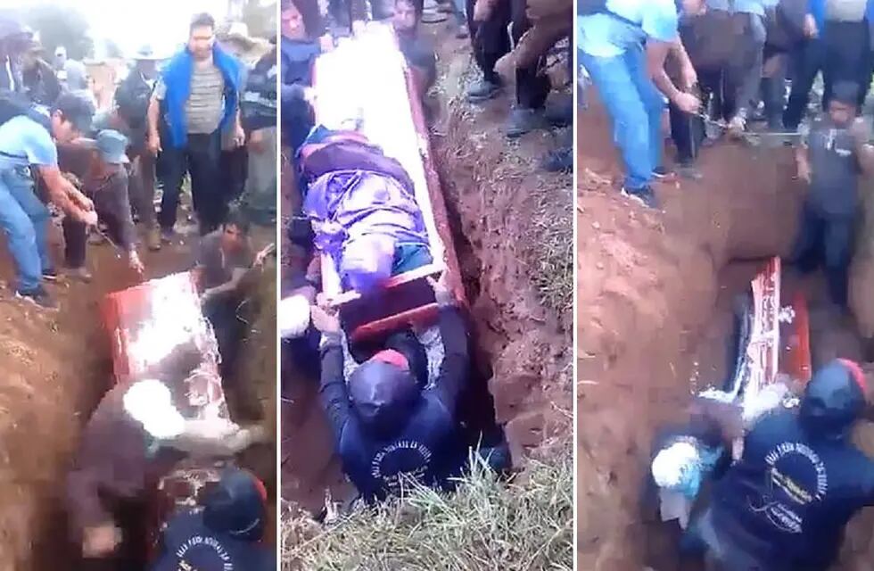 Video: un sepulturero cayó sobre el féretro y dejó expuesto el cadáver de la fallecida