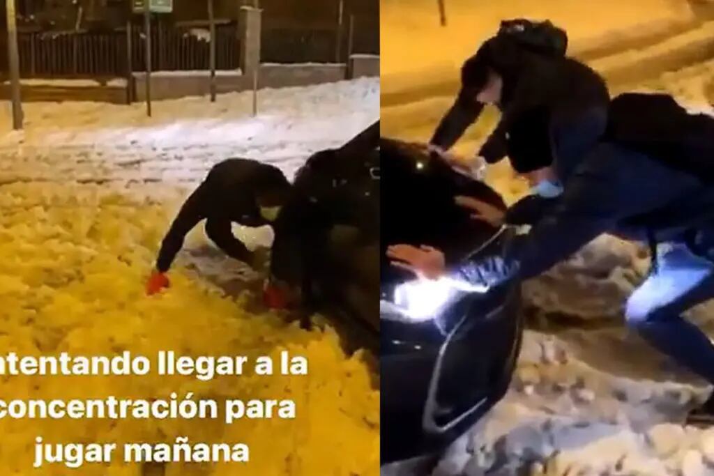 Futbolistas españoles en la nieve
