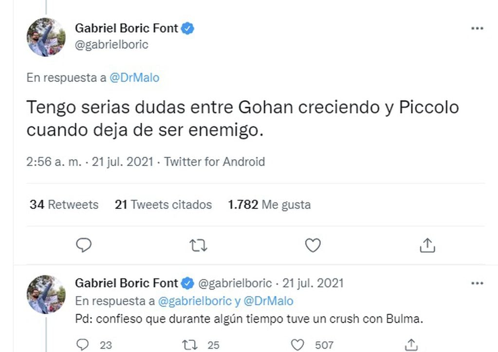 Gabriel Boric, fanático de Dragon Ball (Twitter)