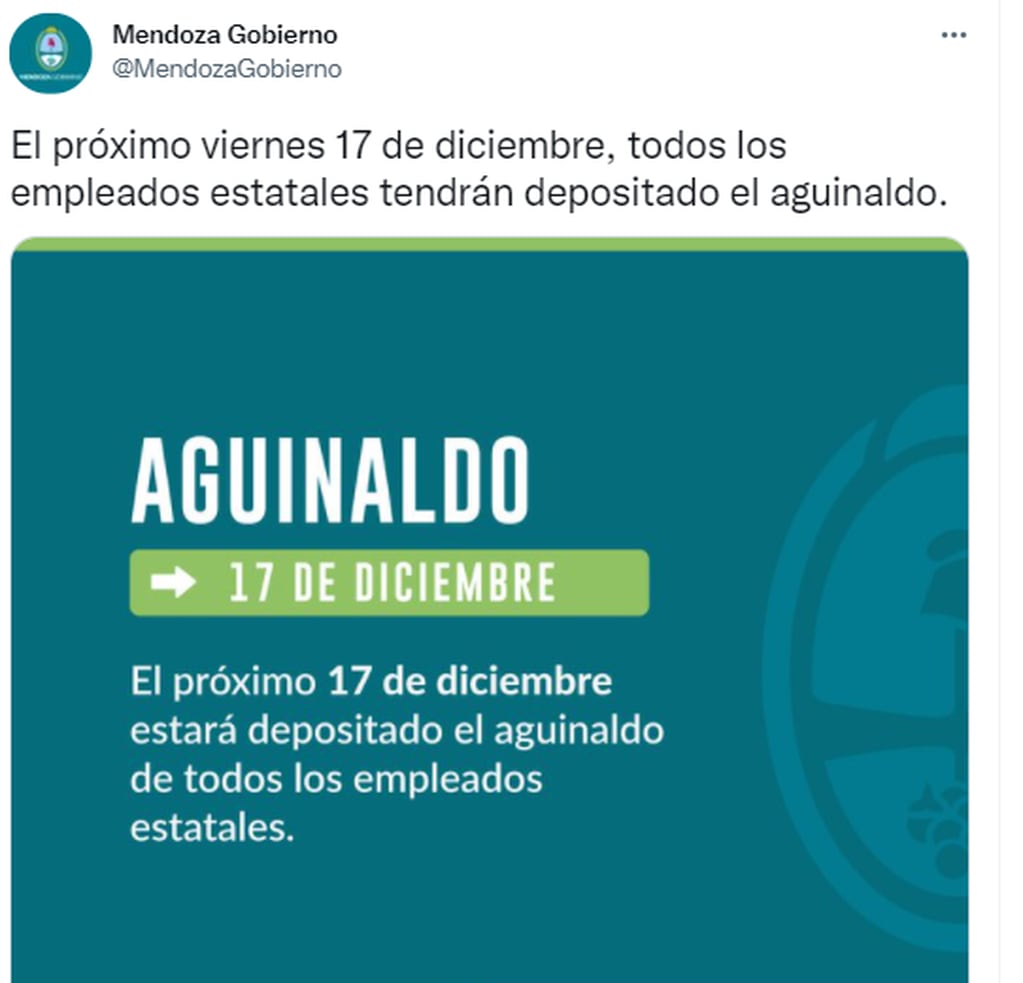 El tuit del Gobierno de Mendoza.