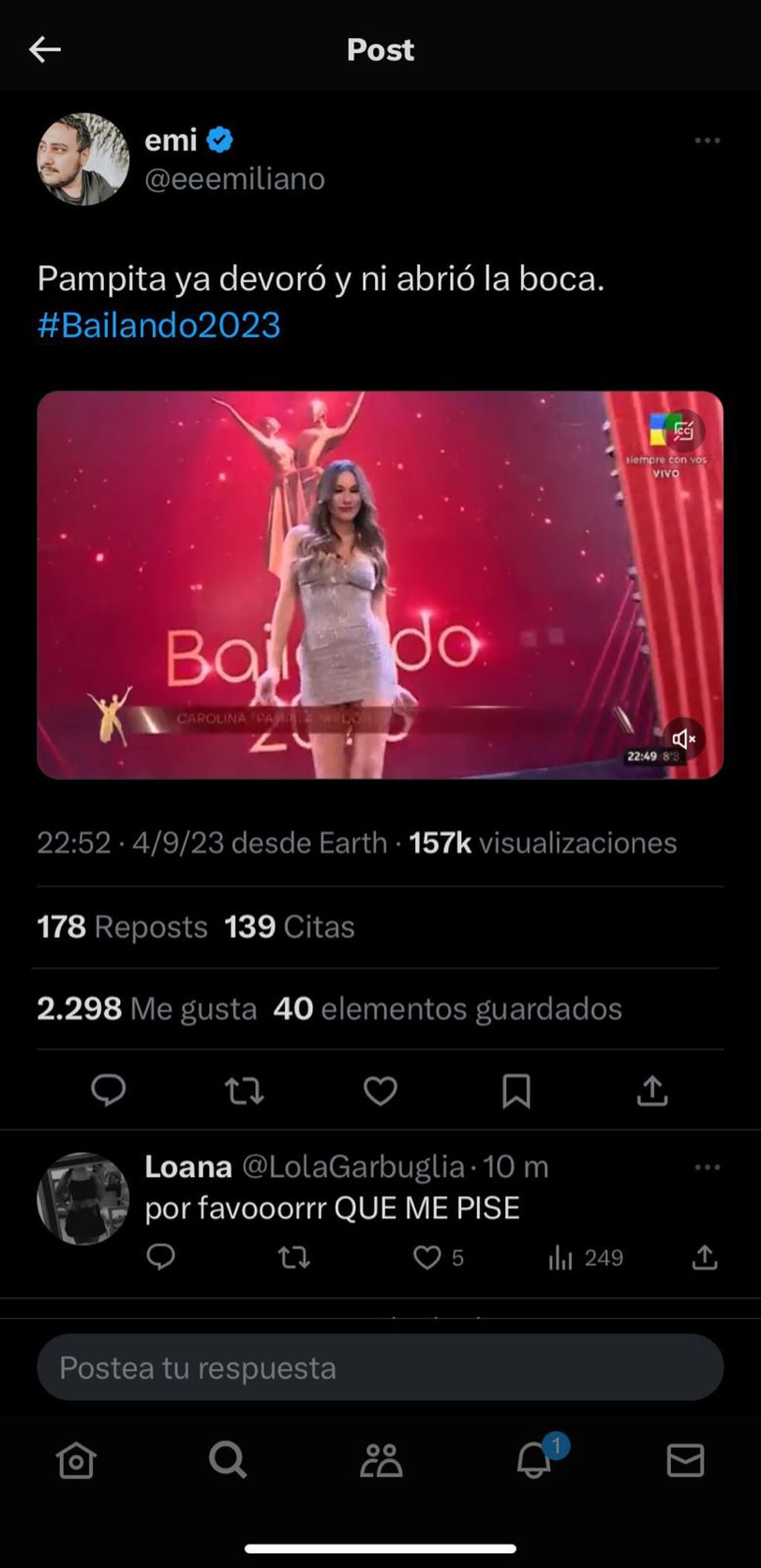 Pampita fue lo más comentado en Twitter tras la apertura del Bailando 2023. Captura de pantalla.