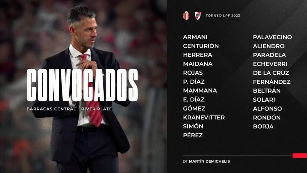 Los convocados por River Plate para el partido ante Barracas Central. / Gentileza.