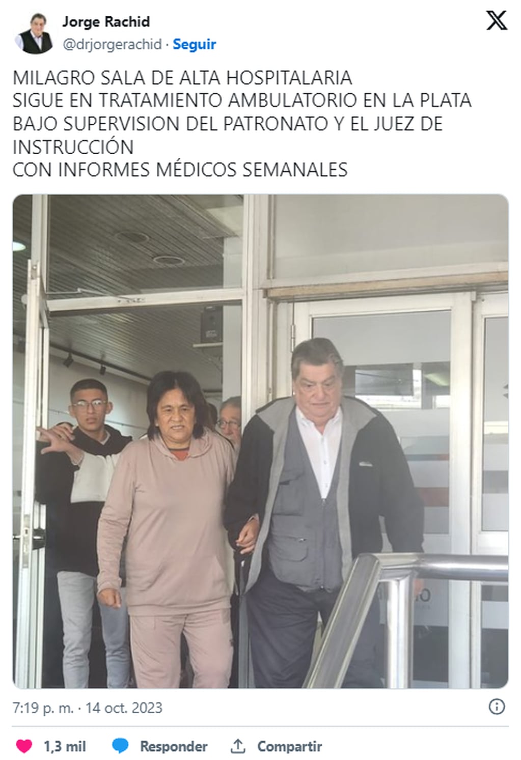 Milagro Sala junto a Jorge Rachid. Foto: X / @drjorgerachid