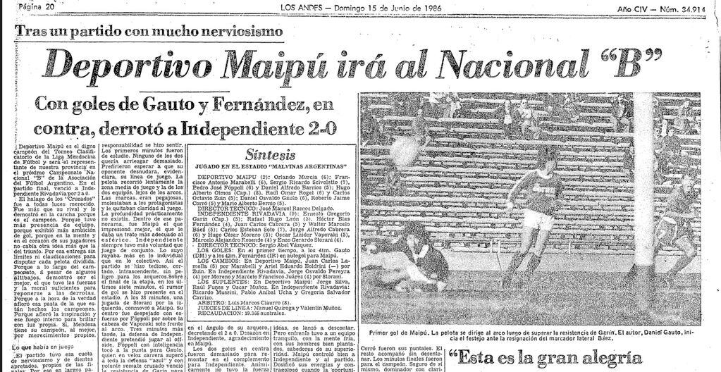Maipú 2 Independiente Rivadavia 0 y clasificación al Nacional B 1986