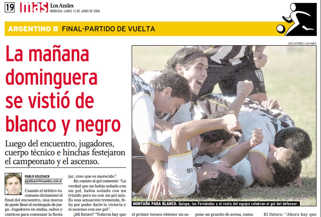 Así cubrió los festejos el Suplemento Más Deportes de Diario Los Andes. Periodista: Pablo Goldsack.