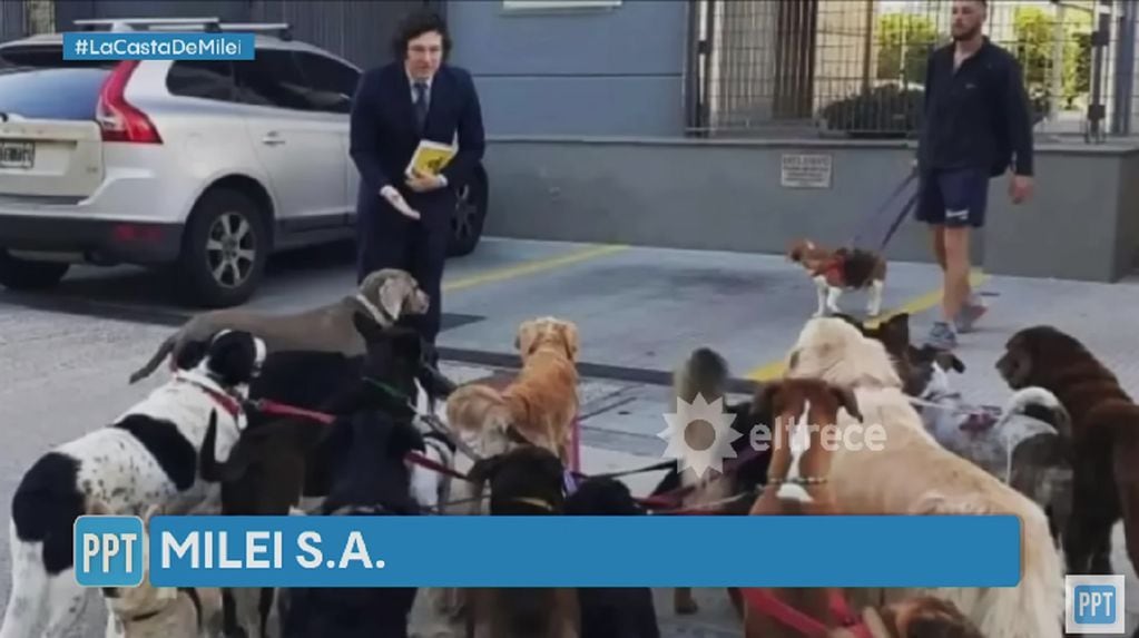 Javier Milei y sus perros (Captura TV / PPT)