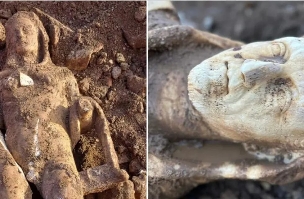 Encontraron un Hércules de mármol y una cabeza de león en Roma.