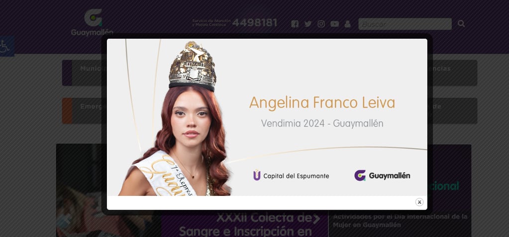 El flyer de Angelina Leiva en la web municipal. Foto: Captura web Municipalidad de Guaymallén.