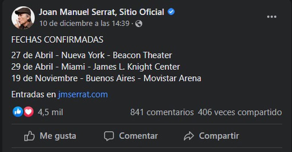 Así será la gira despedida de Joan Manuel Serrat