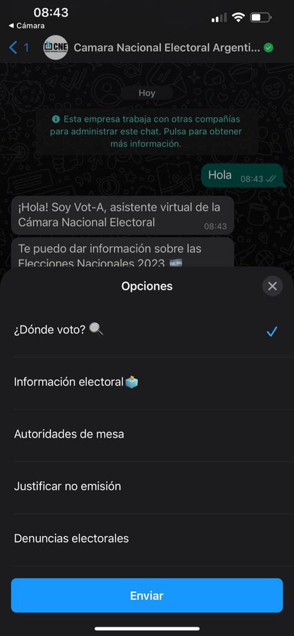 Segundo paso con el chatbot Vot-A. Foto: Los Andes