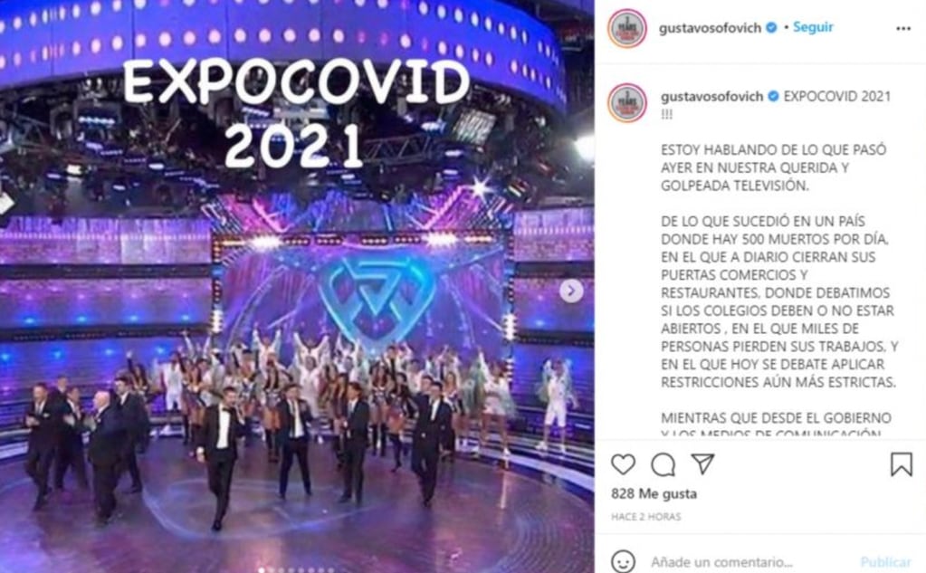 La publicación de Sofovich en Instagram.