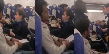 Una azafata discute acaloradamente con un pasajero que estaba gritando a la tripulación